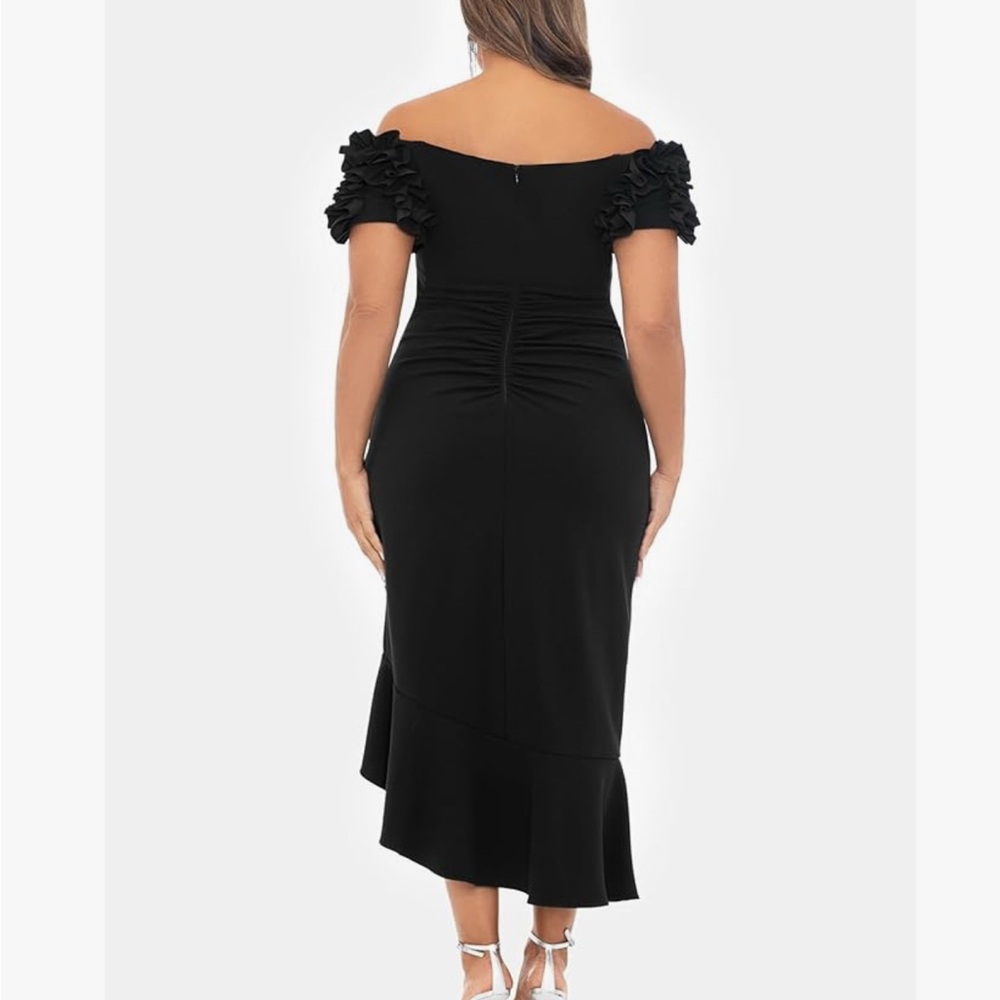 Xscape Black One-Shoulder Ruffle Sleeve High-Low Dress - Picture 2 of 5